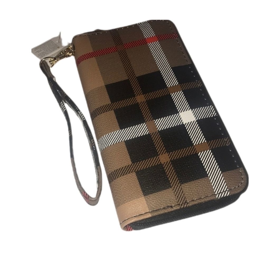 New Brown black and red plaid wallet